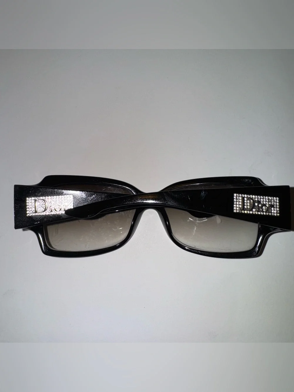 Vintage Christian Dior Oversized Rhinestone Crystal Logo Gradient Sunglasses